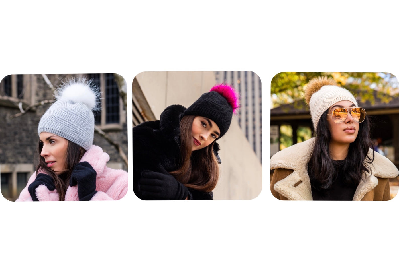 Women's winter hat with fur pom