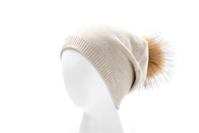 Women's winter hat with real fur pom