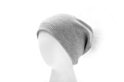 Ladies Winter Beanie with real fur pompom