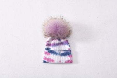 Children's winter hat with real fur pompom
